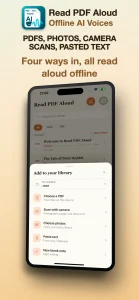 PDF, scan, photo, text and note import options