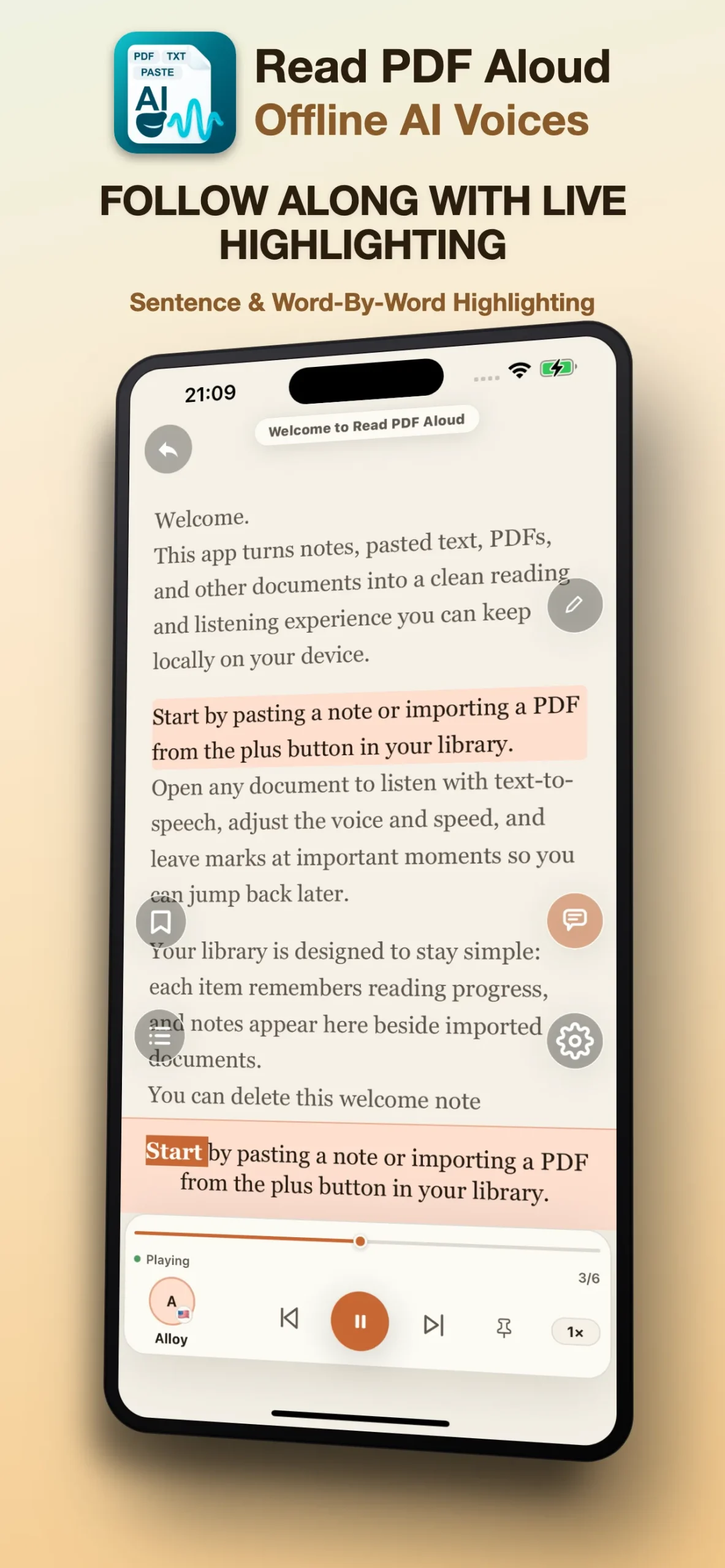 Audio playback controls in Read PDF Aloud