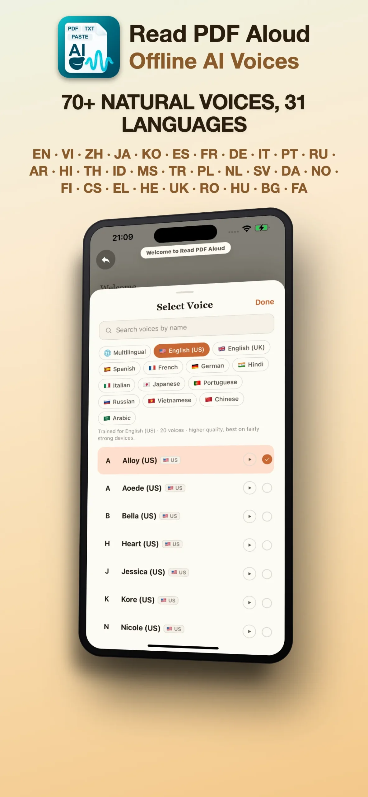 Offline voice selection in Read PDF Aloud