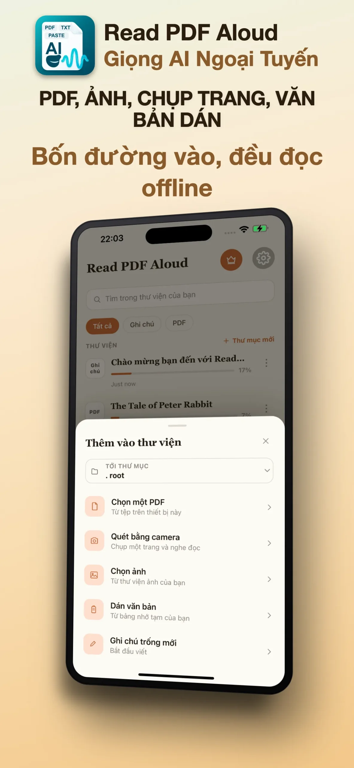 Nhập PDF, scan, ảnh, văn bản và ghi chú