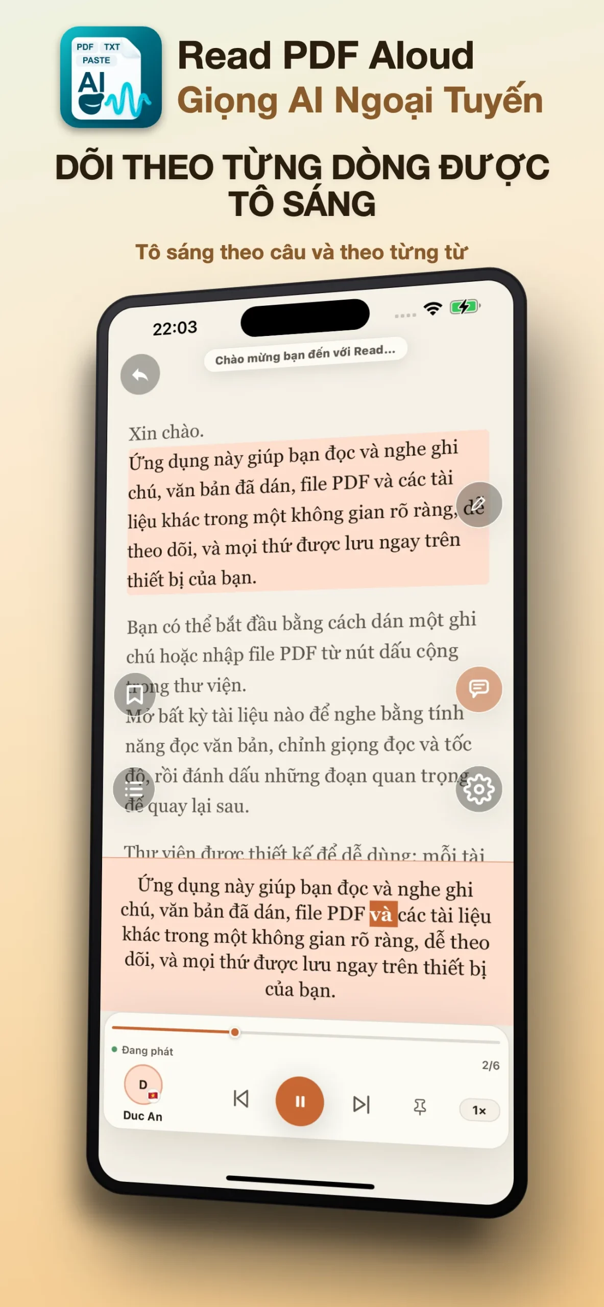 Điều khiển âm thanh trong Read PDF Aloud